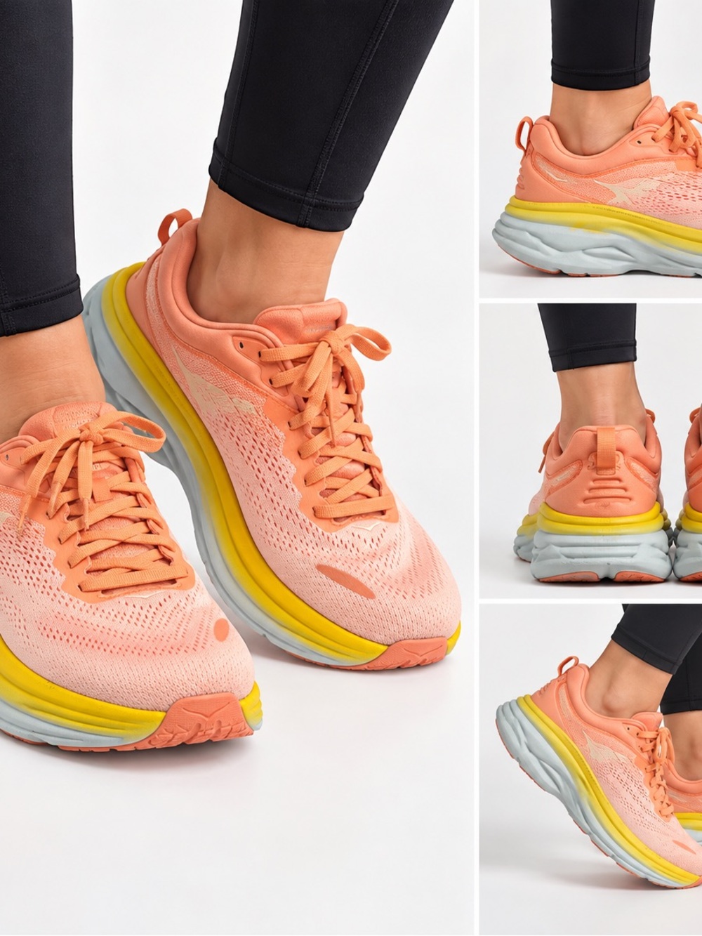 Hoka One One Bondi 8 Peach and Yellow Performance Women’s Running Shoes size 8.5